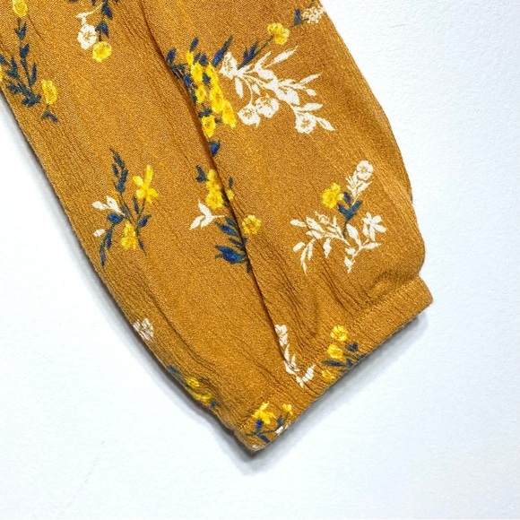 Jolt Women's Blouse L Mustard Yellow Hi Low Floral Vneck Front Tie Long Sleeve - Picture 4 of 14